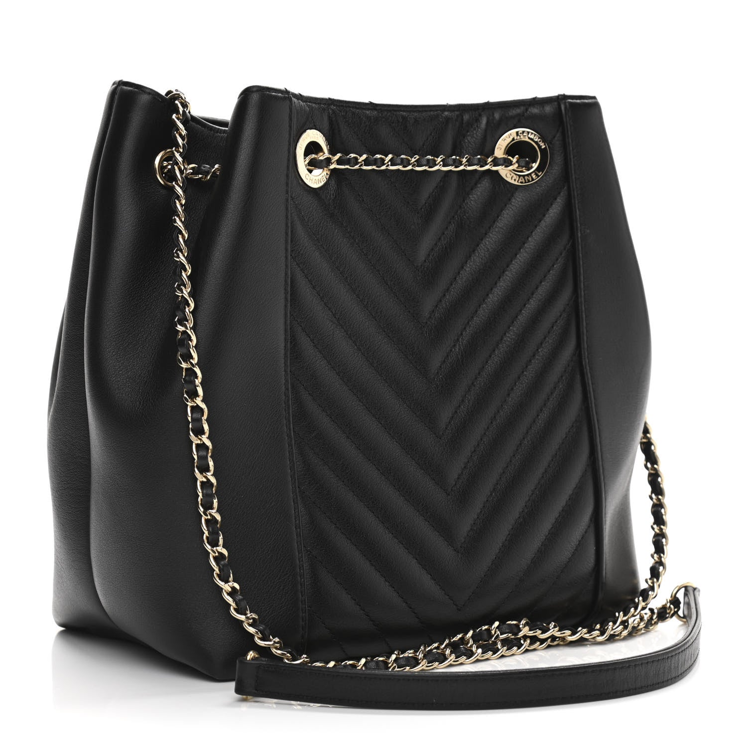 Chanel Calfskin Quilted Daily Chevron Drawstring Bag Black 3 of 10