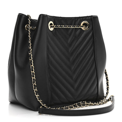 Chanel Calfskin Quilted Daily Chevron Drawstring Bag Black 3 of 10