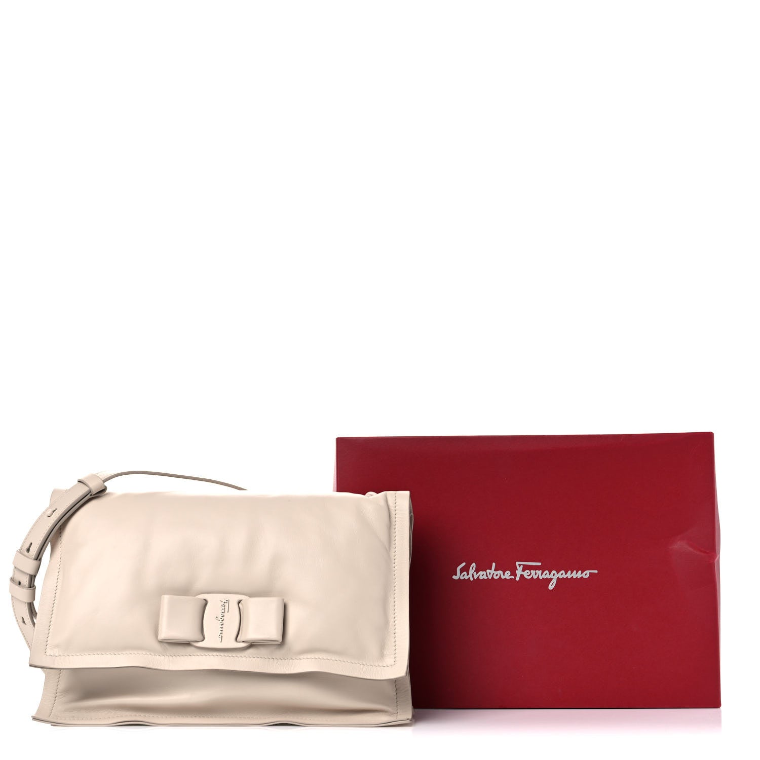 Salvatore Ferragamo Calfskin Small Viva Bow Shoulder Bag Bone 15 of 15