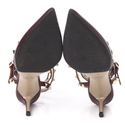 Valentino Garavani Pebbled Calfskin Rockstud Ankle Strap Low Heel Pumps 36 Rubin 5 of 9
