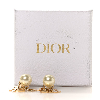 Christian Dior Pearl Crystal Tribal Logo Charms Earrings Gold 8 of 10