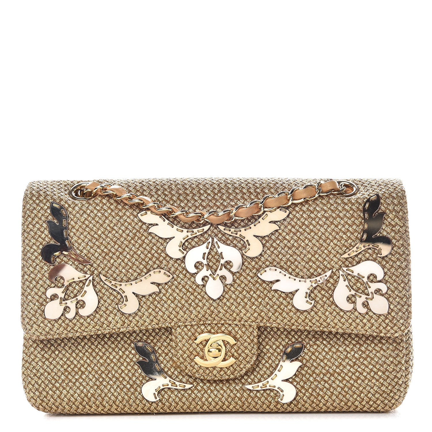 Chanel Tweed Mirror Embellished Medium Double Flap Gold 1 of 13