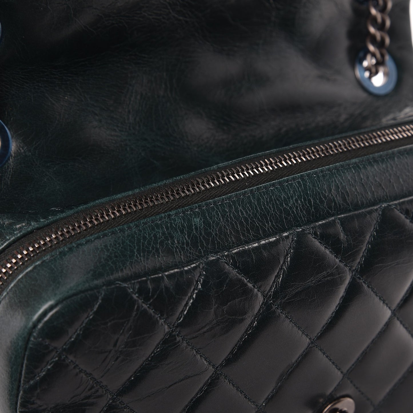 Glazed Calfskin Quilted Medium Duo Color Flap Dark Green