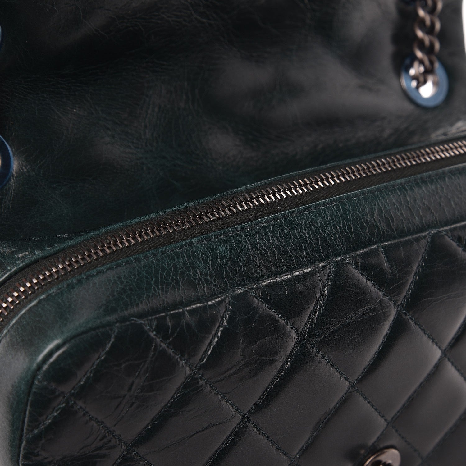Chanel Glazed Calfskin Quilted Medium Duo Color Flap Dark Green 9 of 11