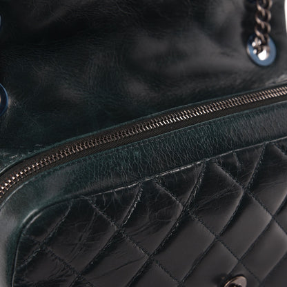 Chanel Glazed Calfskin Quilted Medium Duo Color Flap Dark Green 9 of 11