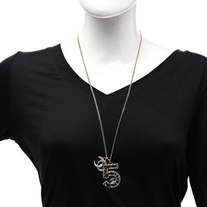 Chanel Lambskin Crystal CC Number 5 Pendant Necklace Gold Black 2 of 5