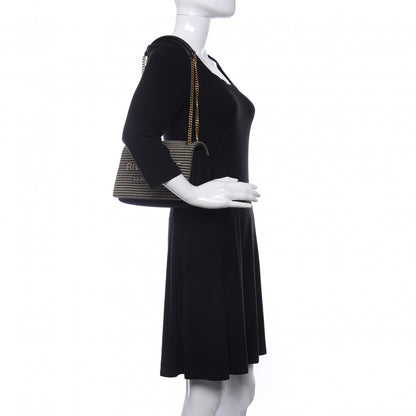 Saint Laurent Cotton Embroidered Rive Gauche Noe Chain Bag Black Beige 2 of 9