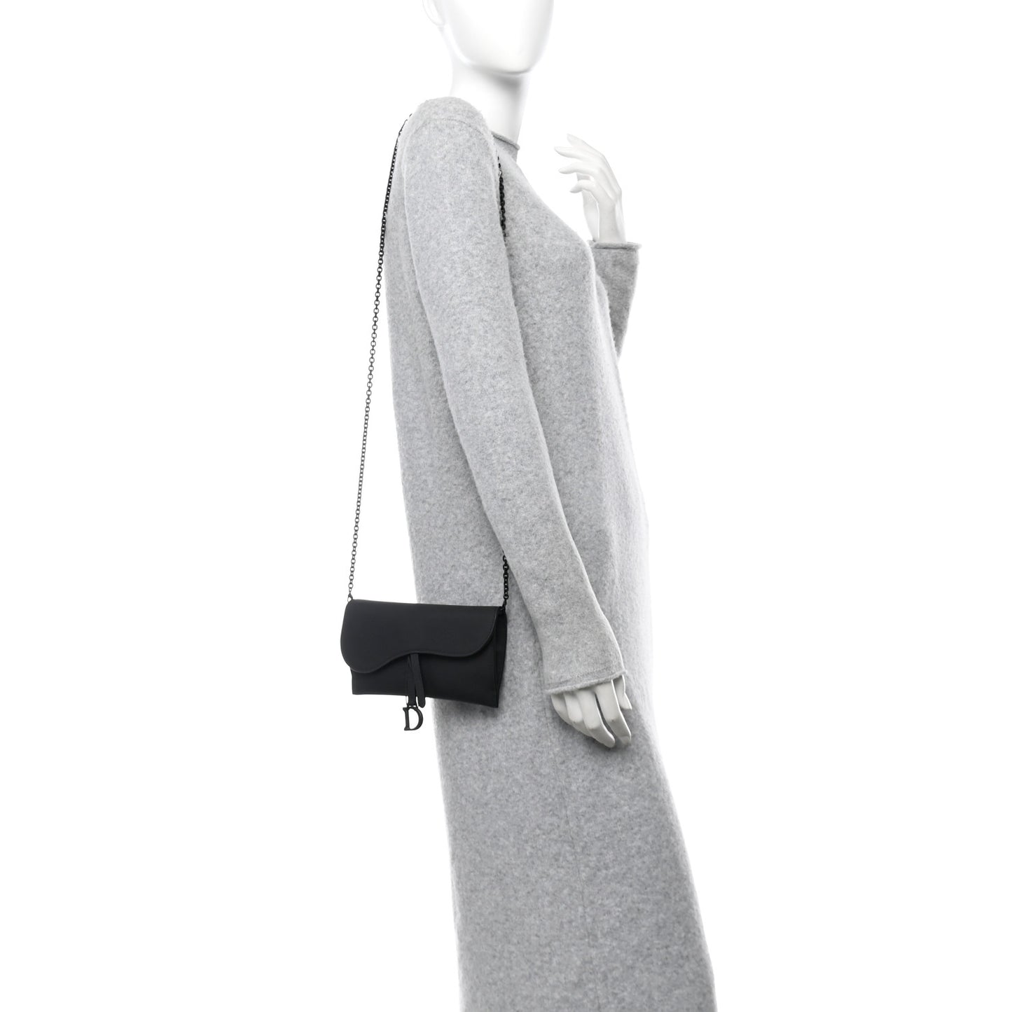 DIOR Ultra Matte Calfskin Saddle Chain Wallet Pouch Black