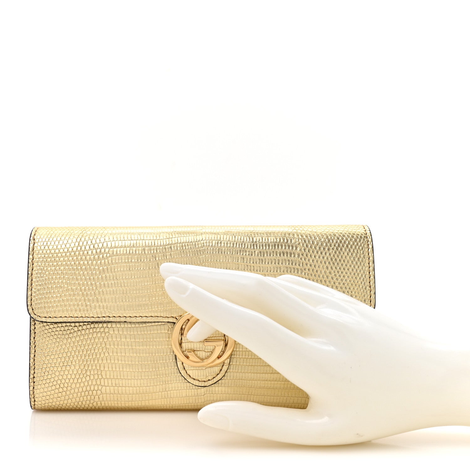 Gucci Laminated Lizard Icon Continental Wallet Gold 1844231