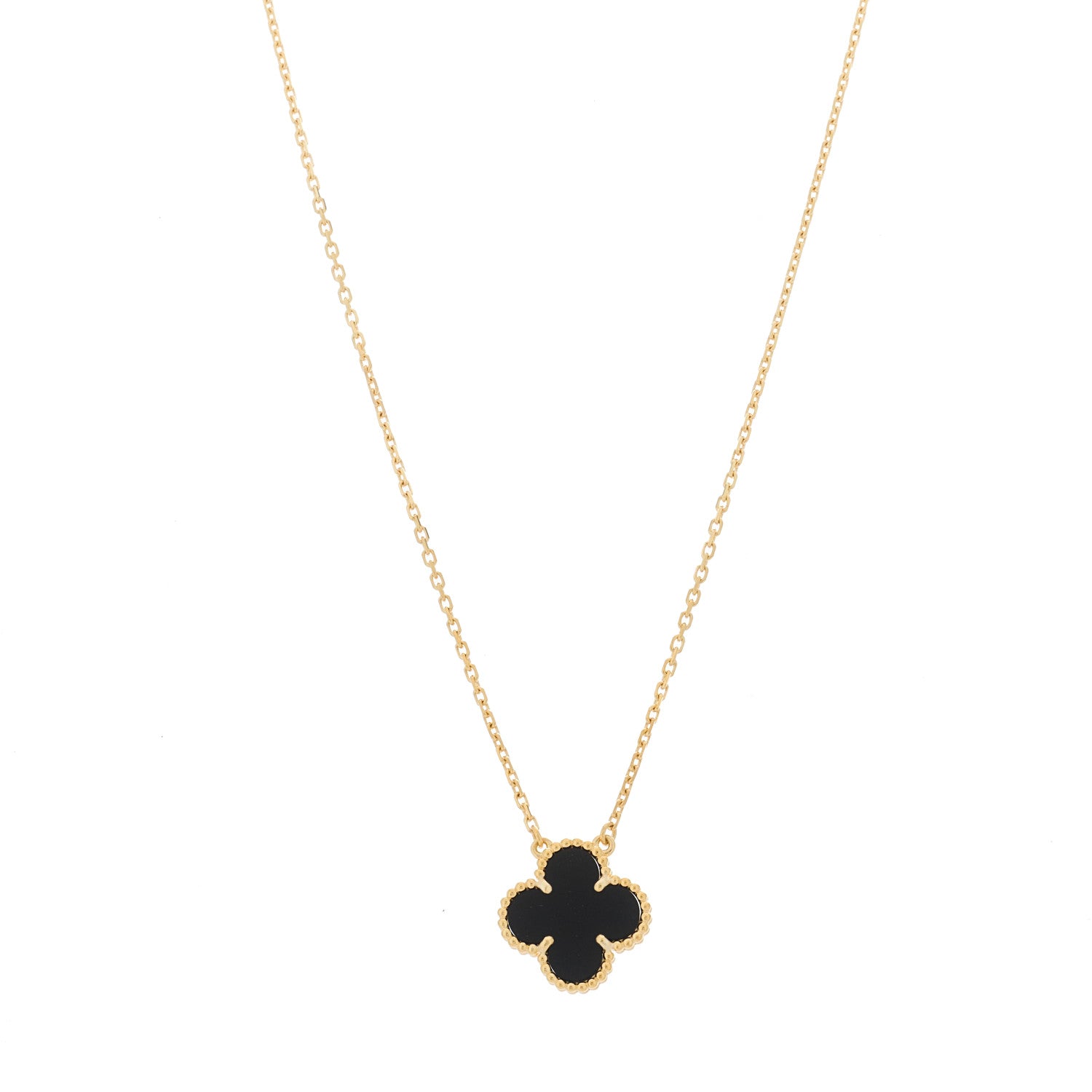 Van Cleef & Arpels 18K Yellow Gold Black Onyx Vintage Alhambra Pendant Necklace 1 of 5