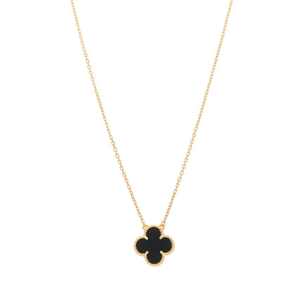 Van Cleef & Arpels 18K Yellow Gold Black Onyx Vintage Alhambra Pendant Necklace 1 of 5
