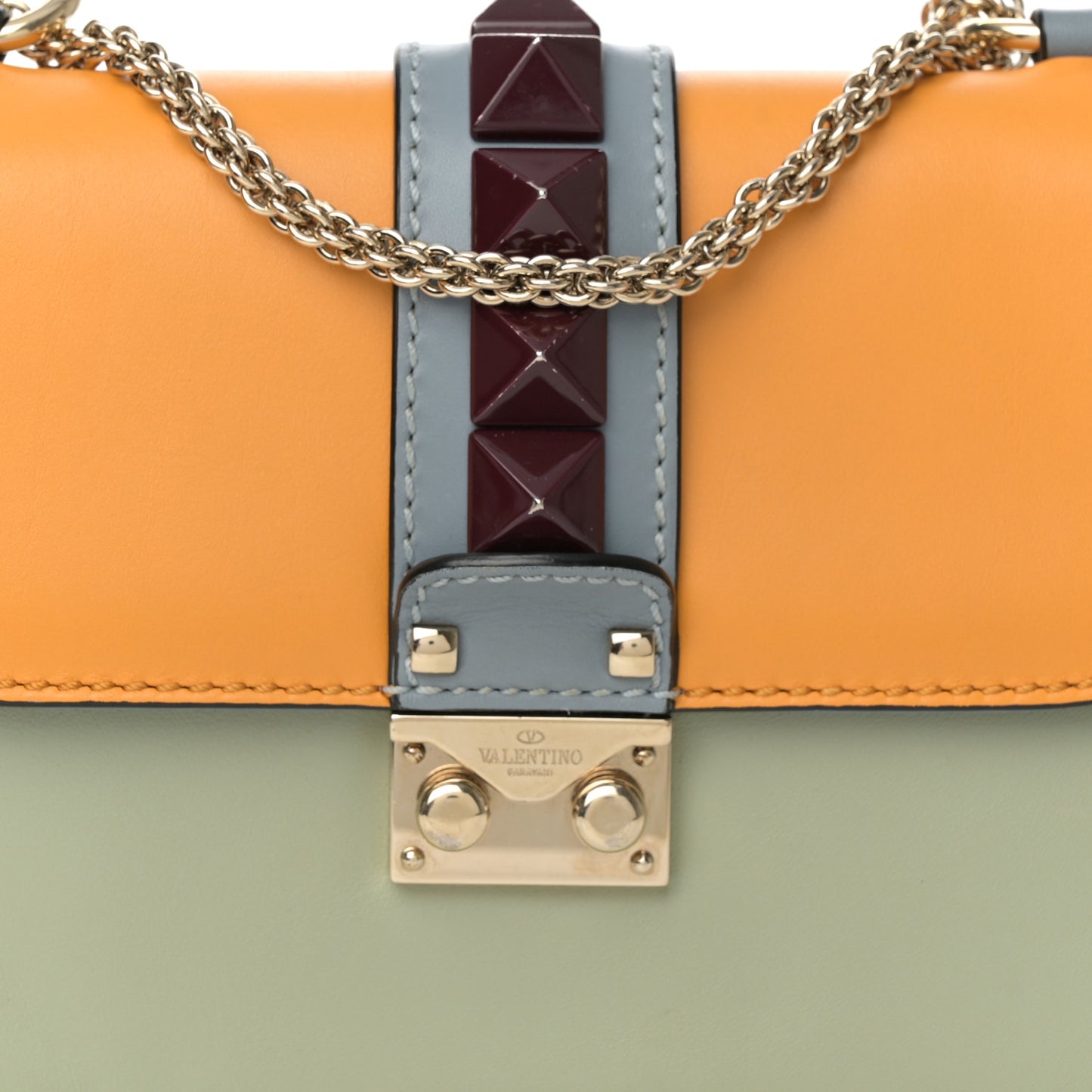 Vitello Small Glam Lock Rockstud Flap Mandarin Green Tea London Stone Rubin
