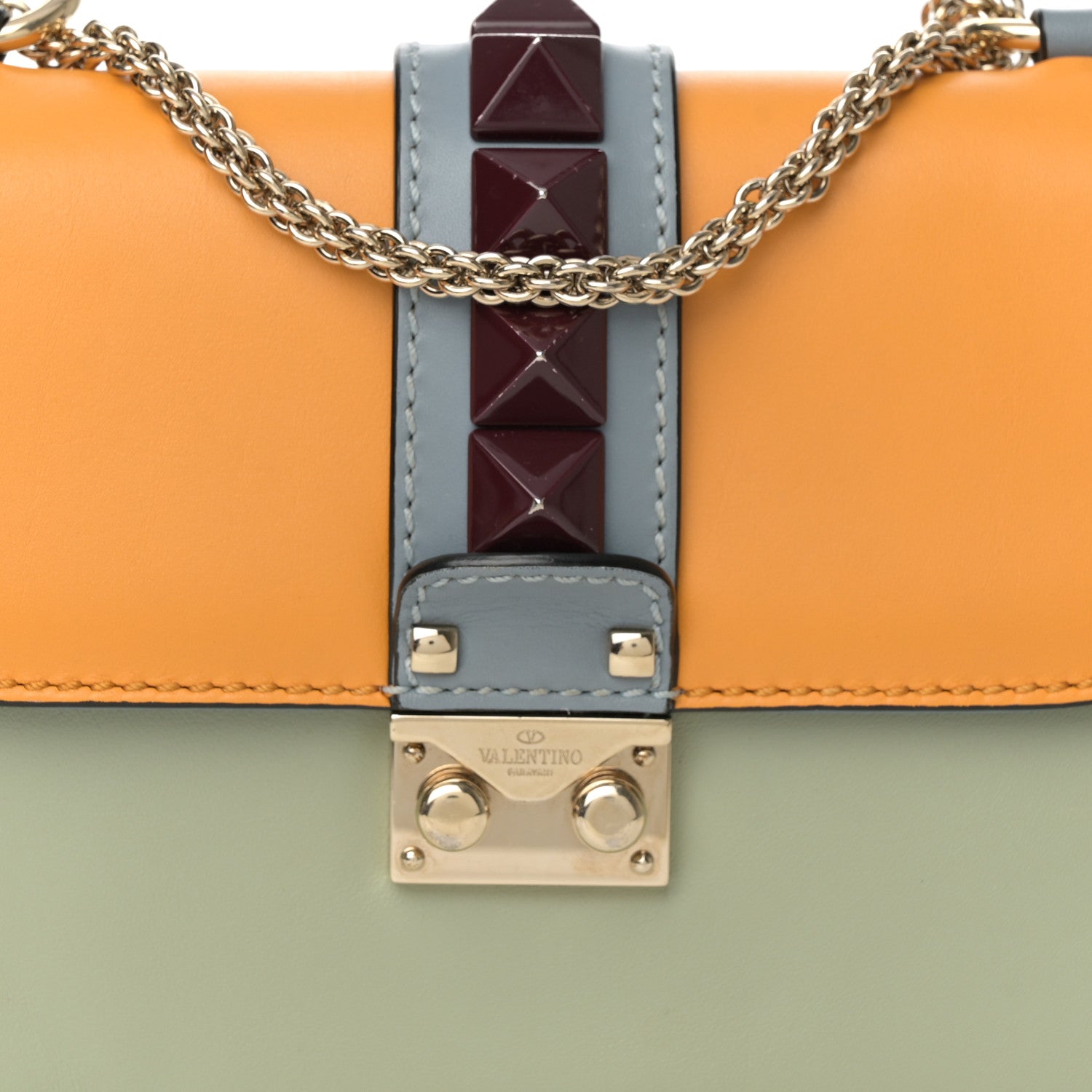 Valentino Garavani Vitello Small Glam Lock Rockstud Flap Mandarin Green Tea London Stone Rubin 7 of 18