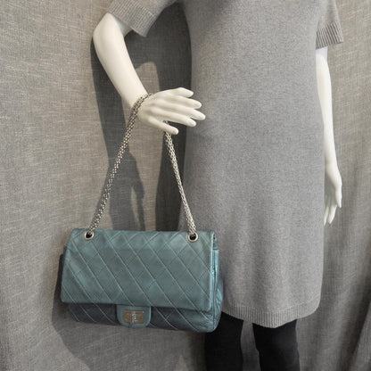Chanel Leather 2.55 Reissue 227 Flap Metallic Turquoise 4 of 12
