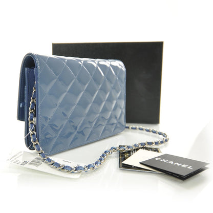 Chanel Patent Quilted Brilliant Wallet On Chain WOC Blue 12C 3 of 9