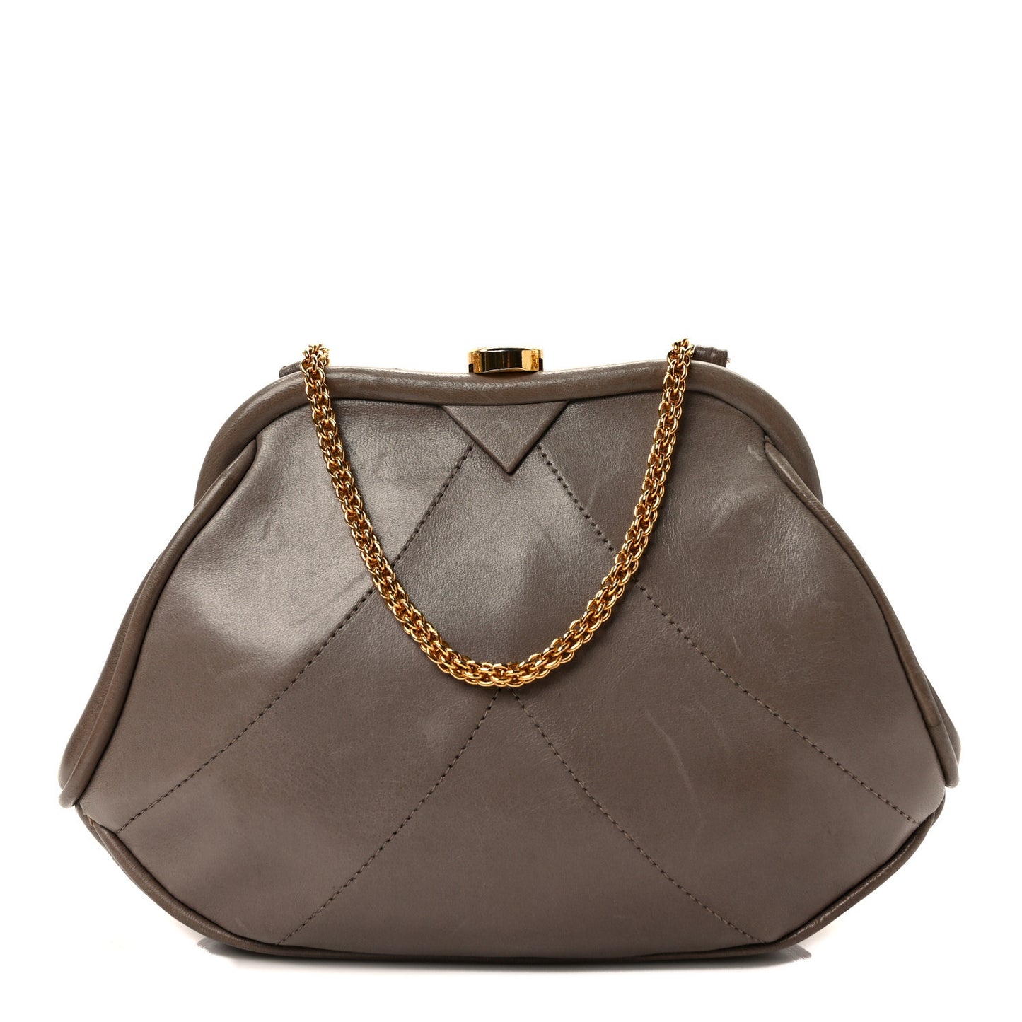 Lambskin Diamond Quilted Kisslock Frame Bag Beige