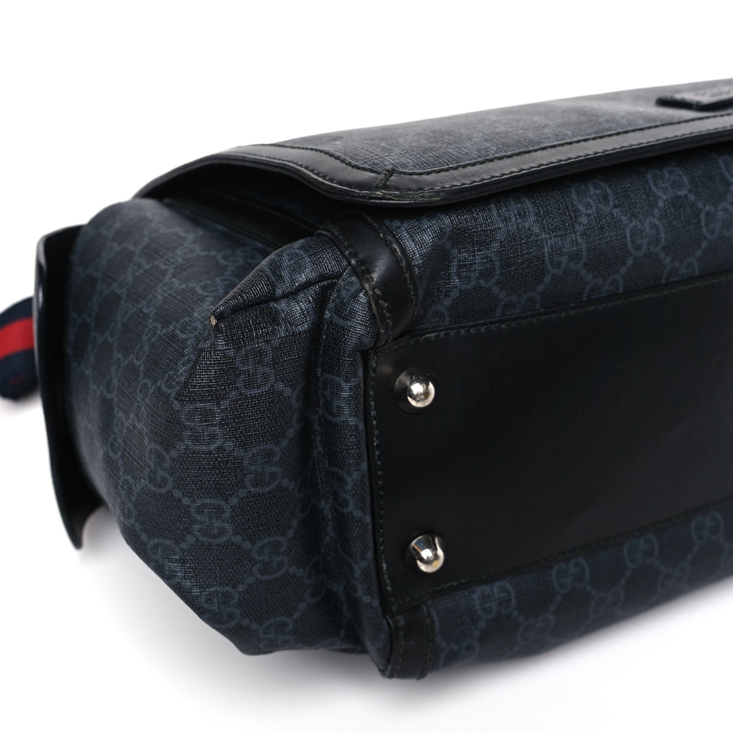 GG Supreme Monogram Web Messenger Diaper Bag Black Grey