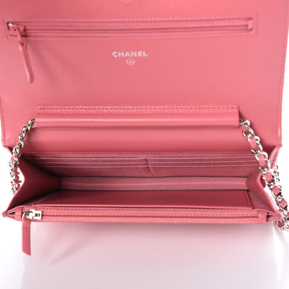 Chanel Caviar Chevron Quilted Wallet On Chain WOC Pink 5 of 9