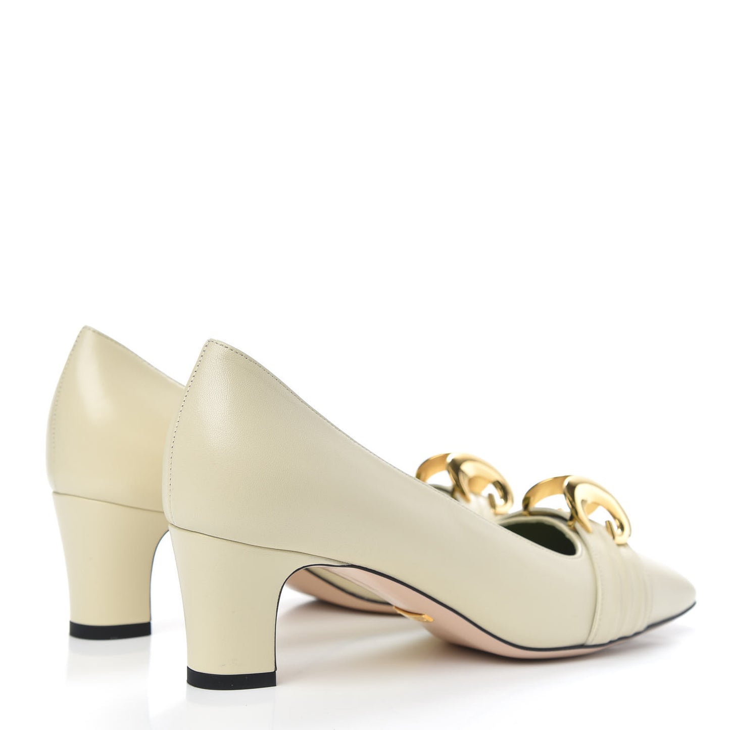 Malaga Kid Half Moon GG Square Toe Pumps 38.5 Vintage White