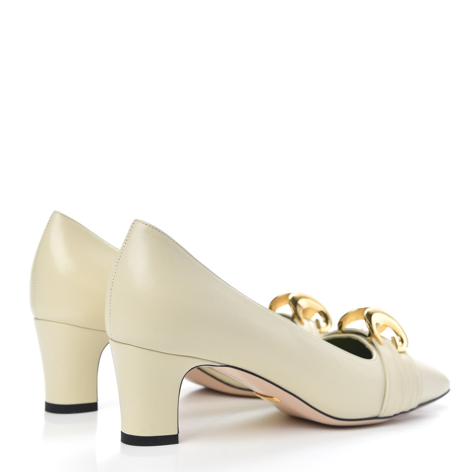 Gucci Malaga Kid Half Moon GG Square Toe Pumps 38.5 Vintage White 4 of 9