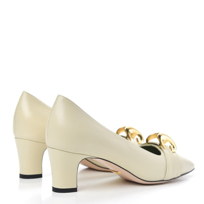 Gucci Malaga Kid Half Moon GG Square Toe Pumps 38.5 Vintage White 4 of 9