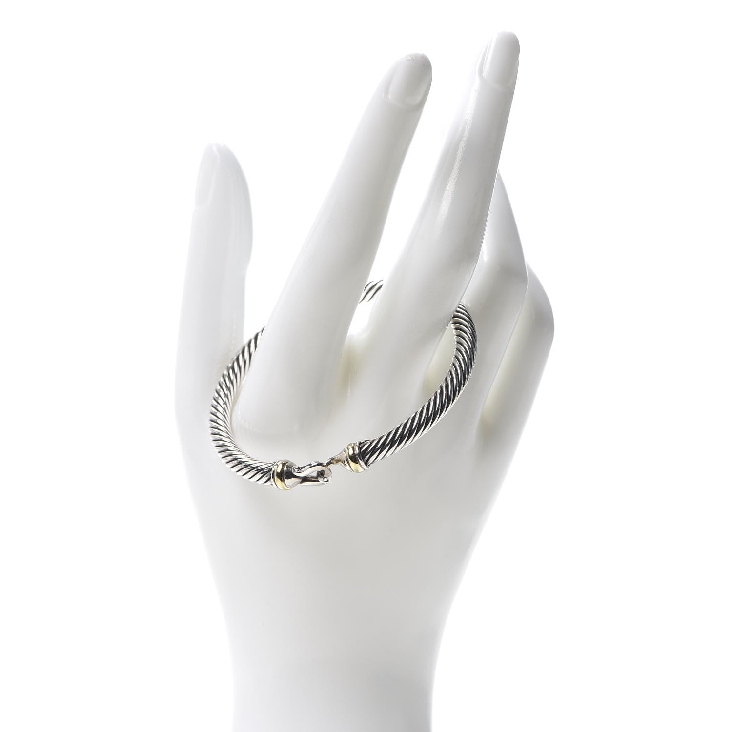 David Yurman Sterling Silver 18K Yellow Gold 5mm Cable Classic Buckle Bracelet 2 of 4