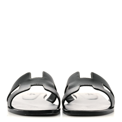 Hermes Box Calfskin Oran Sandals 38 Black 2 of 11