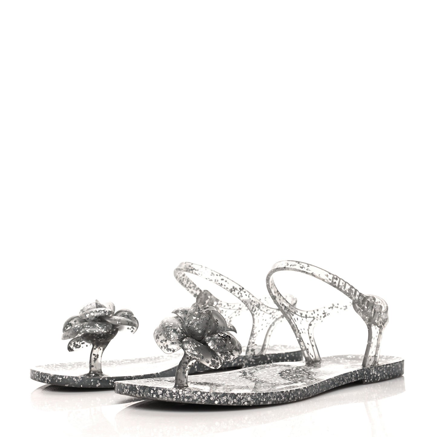 Jelly Camellia Glitter Thong Sandals 37 Grey