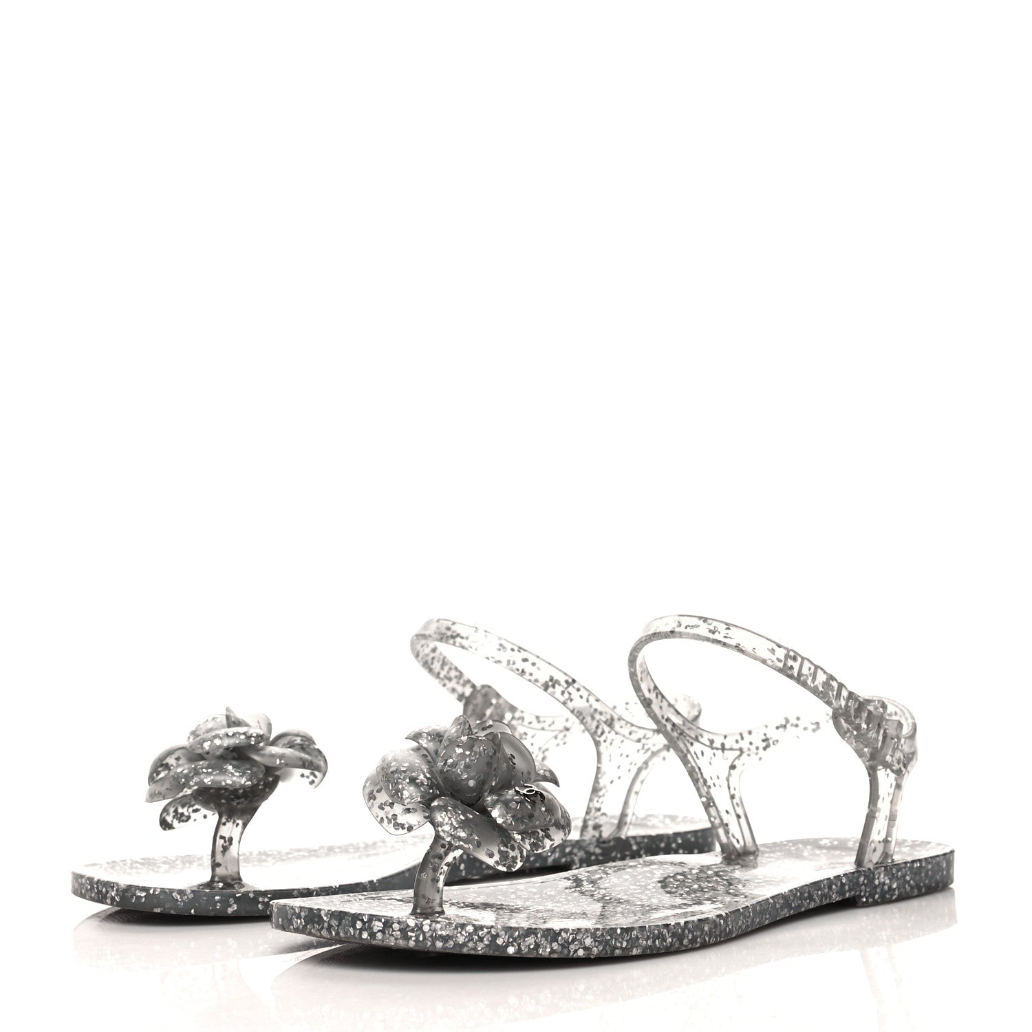 Chanel Jelly Camellia Glitter Thong Sandals 37 Grey 3 of 9