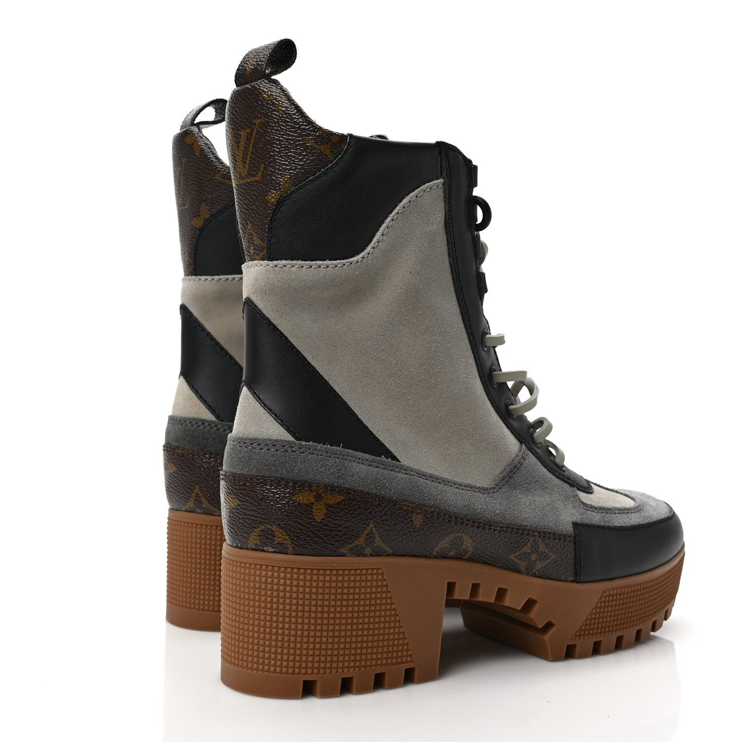 Suede Calfskin Monogram Platform Desert Boots 38 Dark Gray