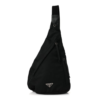Prada Re-Nylon Vitello Metal Triangle Logo Sling Backpack Black 1 of 12