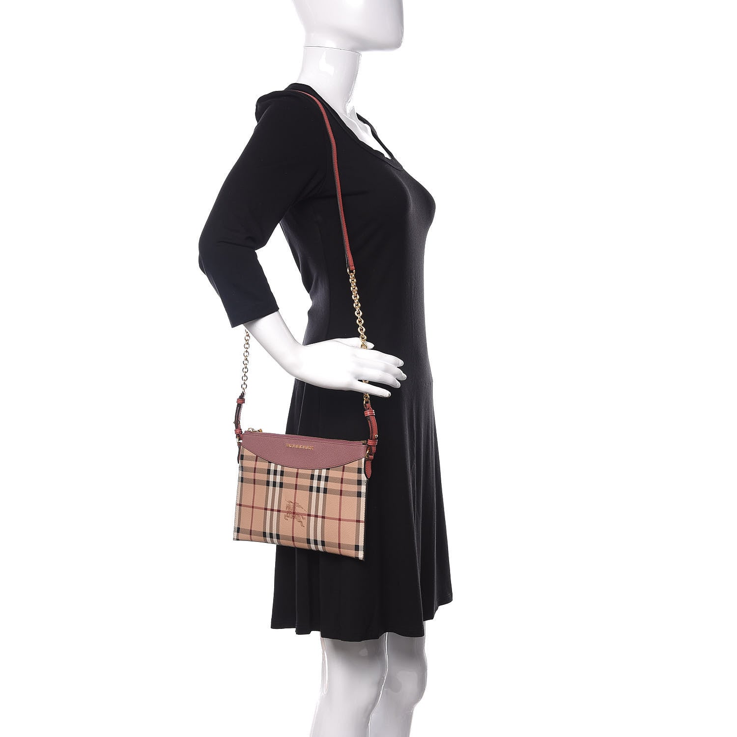 Burberry Haymarket Check Peyton Crossbody Clutch Bag Dusty Pink 2 of 8