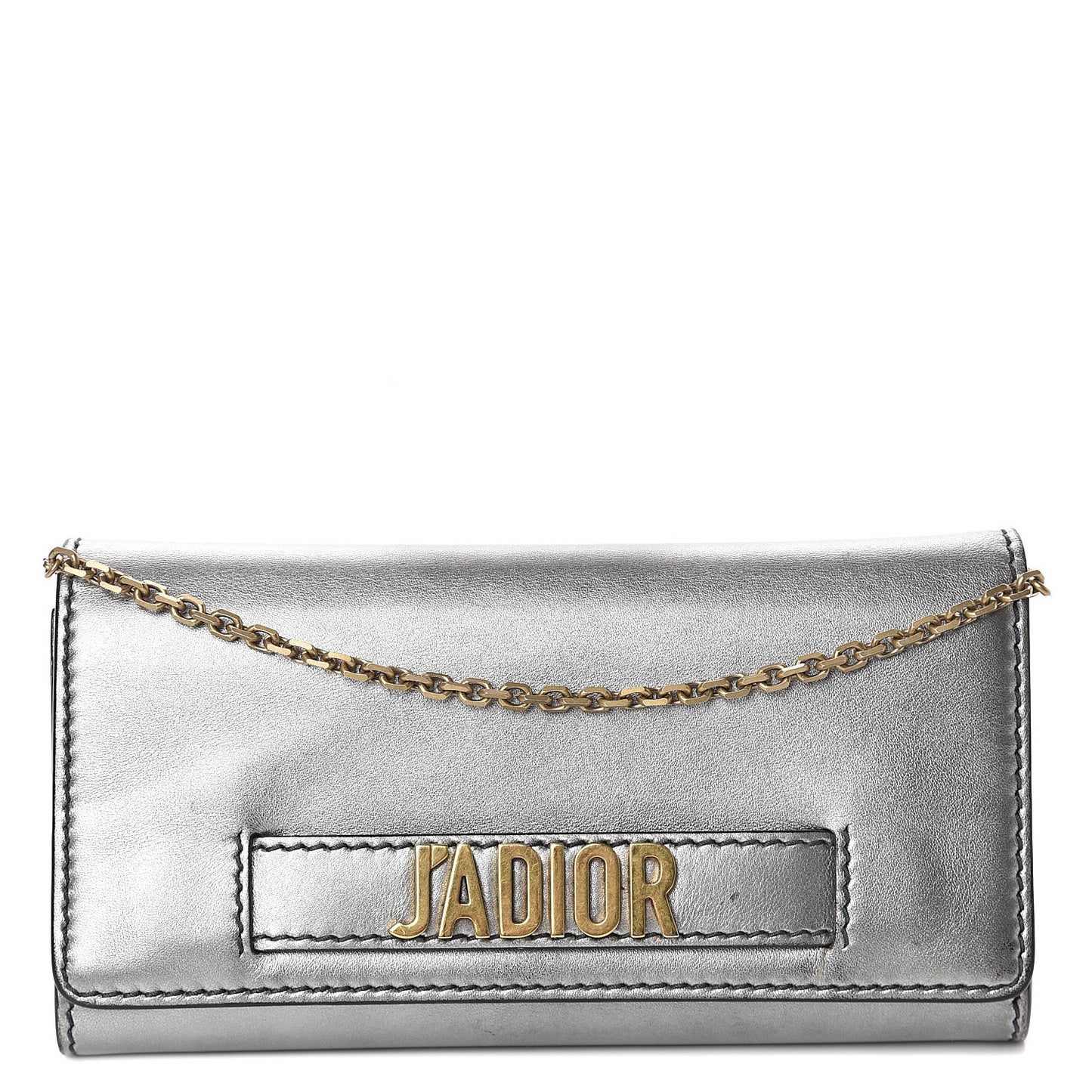 Metallic Calfskin J'adior Croisiere Chain Wallet Graphite