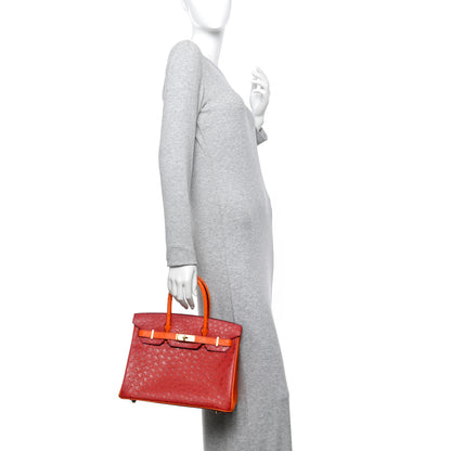 Hermes Ostrich Horseshoe Birkin 30 Rouge Vif Orange 2 of 12