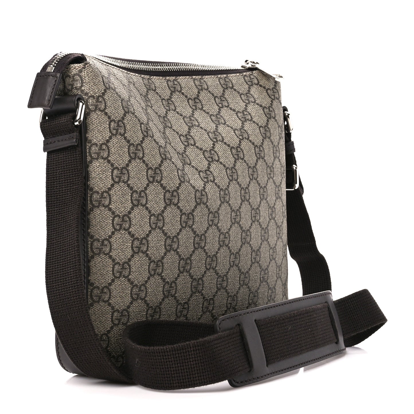 GG Supreme Monogram Selleria Calfskin Small Flat Side Zip Messenger Bag Beige Ebony Cocoa Dark Chocolate