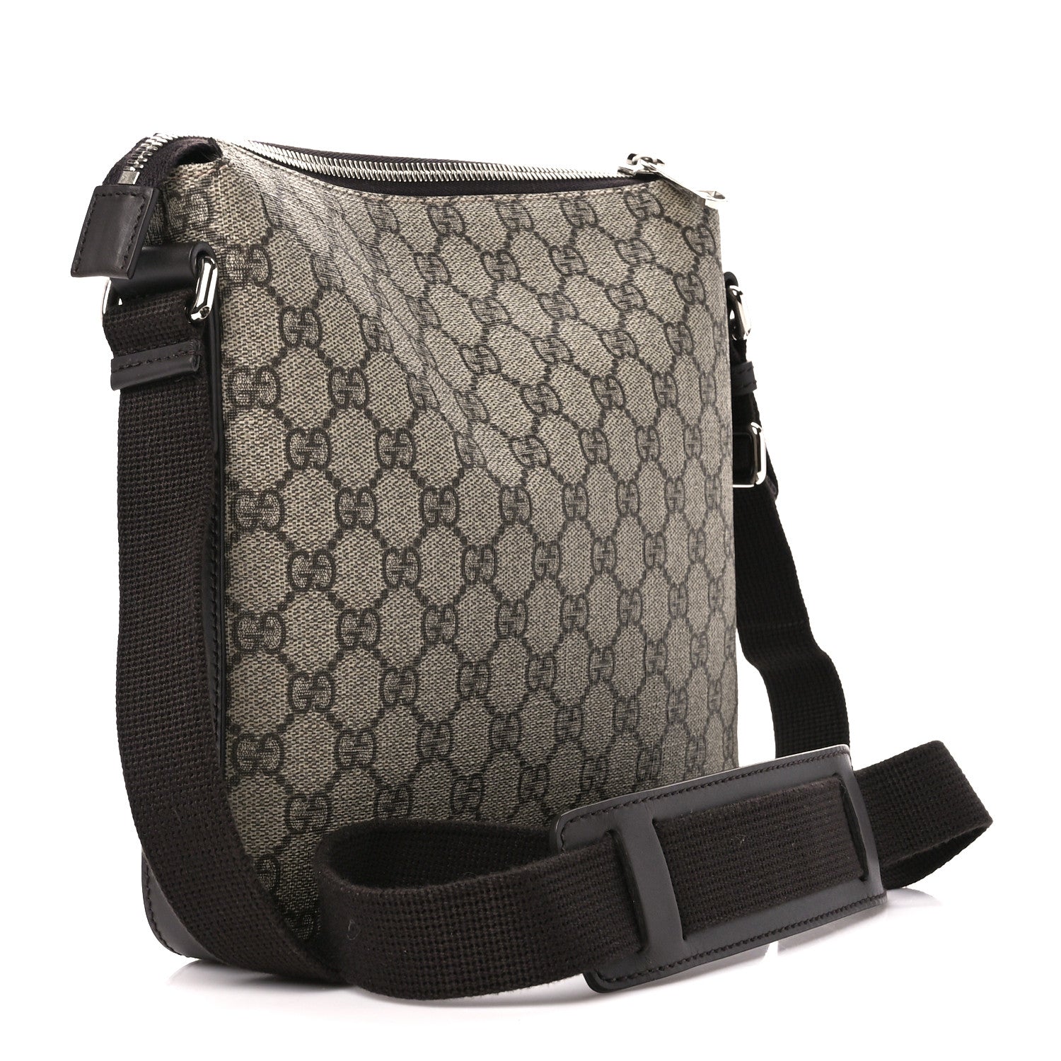Gucci GG Supreme Monogram Selleria Calfskin Small Flat Side Zip Messenger Bag Beige Ebony Cocoa Dark Chocolate 3 of 11