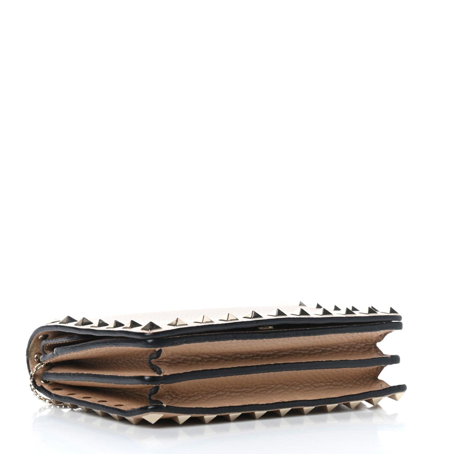 Pebbled Calfskin Rockstud Wallet on Chain Camel Rose