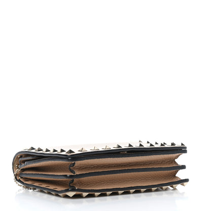 Valentino Garavani Pebbled Calfskin Rockstud Wallet on Chain Camel Rose 4 of 9