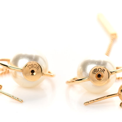 Christian Dior Pearl Tribales Dangle Chain Earrings Gold 3 of 3