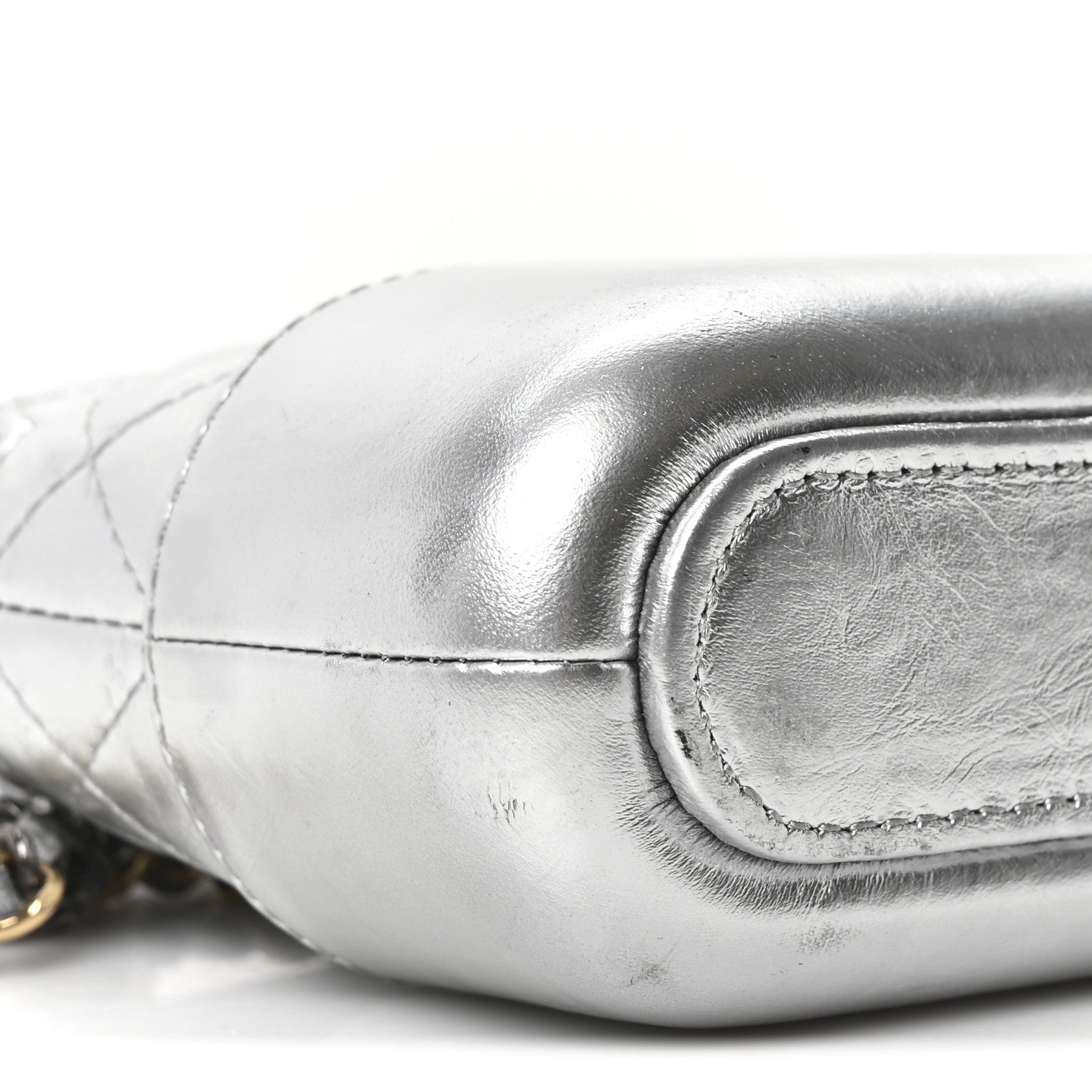 Chanel Metallic Lambskin Calfskin Quilted Small Gabrielle Clutch With Chain Silver 10 of 11