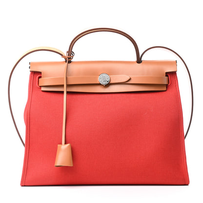 Hermes Vache Hunter Toile Herbag Zip 31 PM Rouge Tomate Natural 3 of 12