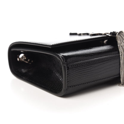 Saint Laurent Calfskin Lizard Embossed Small Classic Monogram Kate Tassel Satchel Black 6 of 10