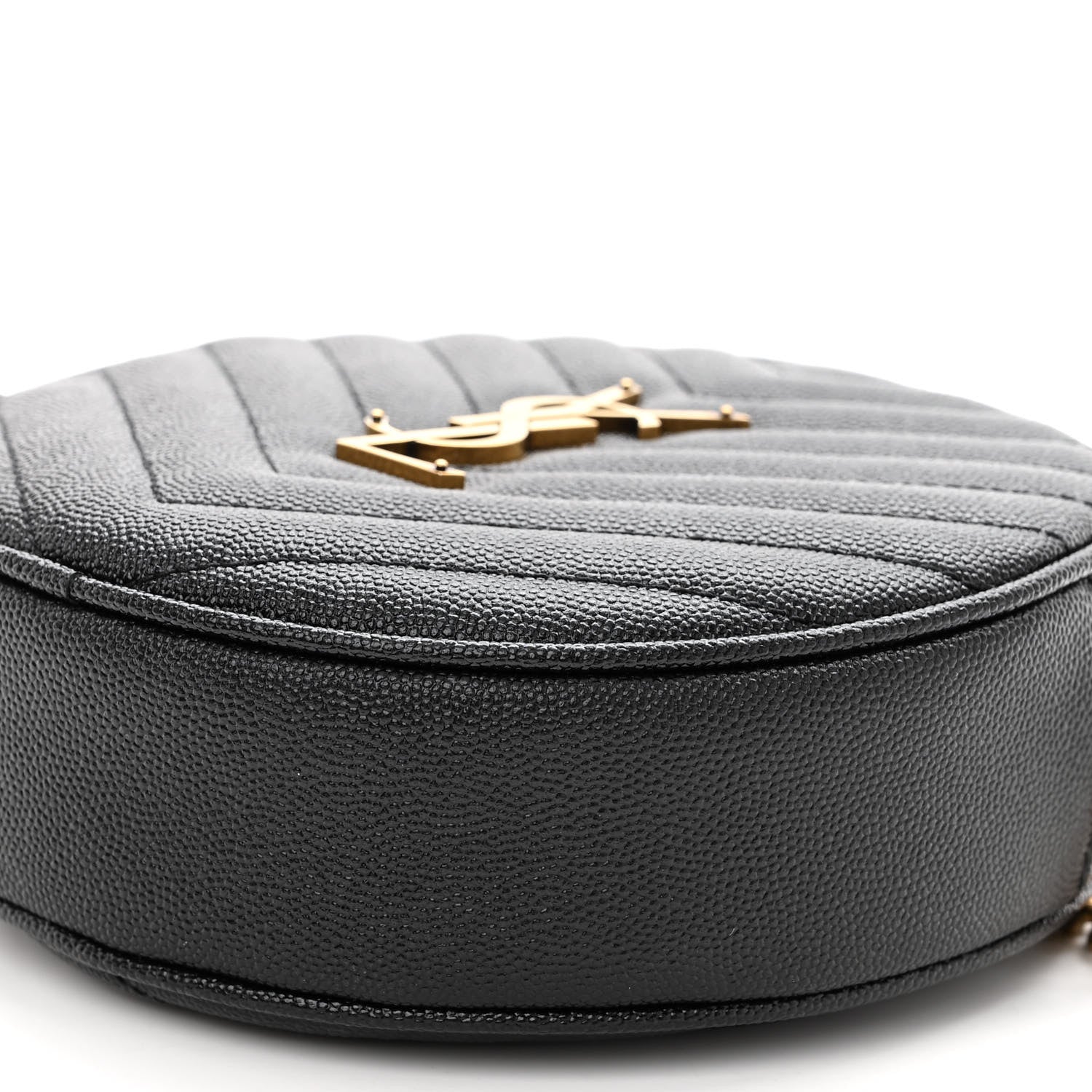 Saint Laurent Grain De Poudre Matelasse Chevron Quilted Round Vinyle Camera Bag Black 9 of 9