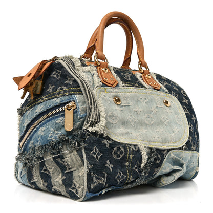 Louis Vuitton Denim Patchwork Speedy 30 Blue 2 of 8