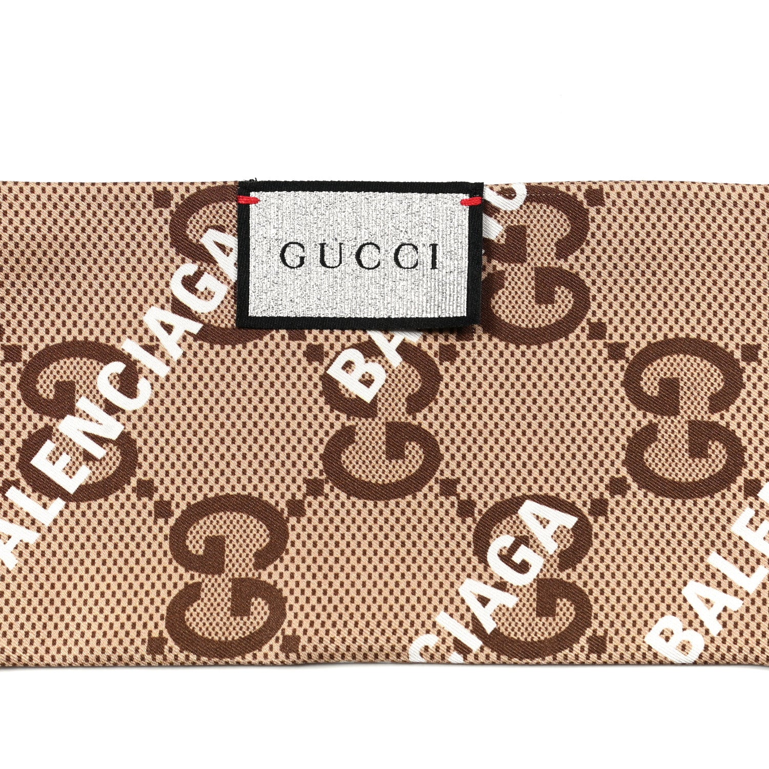 Gucci X BALENCIAGA Silk Twill Maxi GG Monogram GG B Neck Bow Scarf Beige White 2 of 3