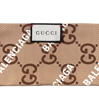 Gucci X BALENCIAGA Silk Twill Maxi GG Monogram GG B Neck Bow Scarf Beige White 2 of 3