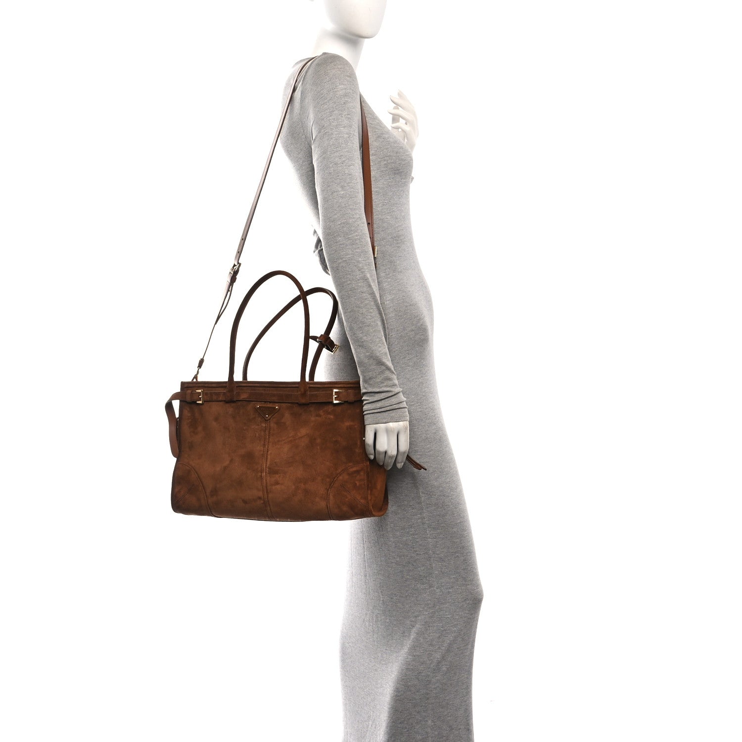 Prada Suede Large Bonnie Shoulder Bag Cacao 2 of 10