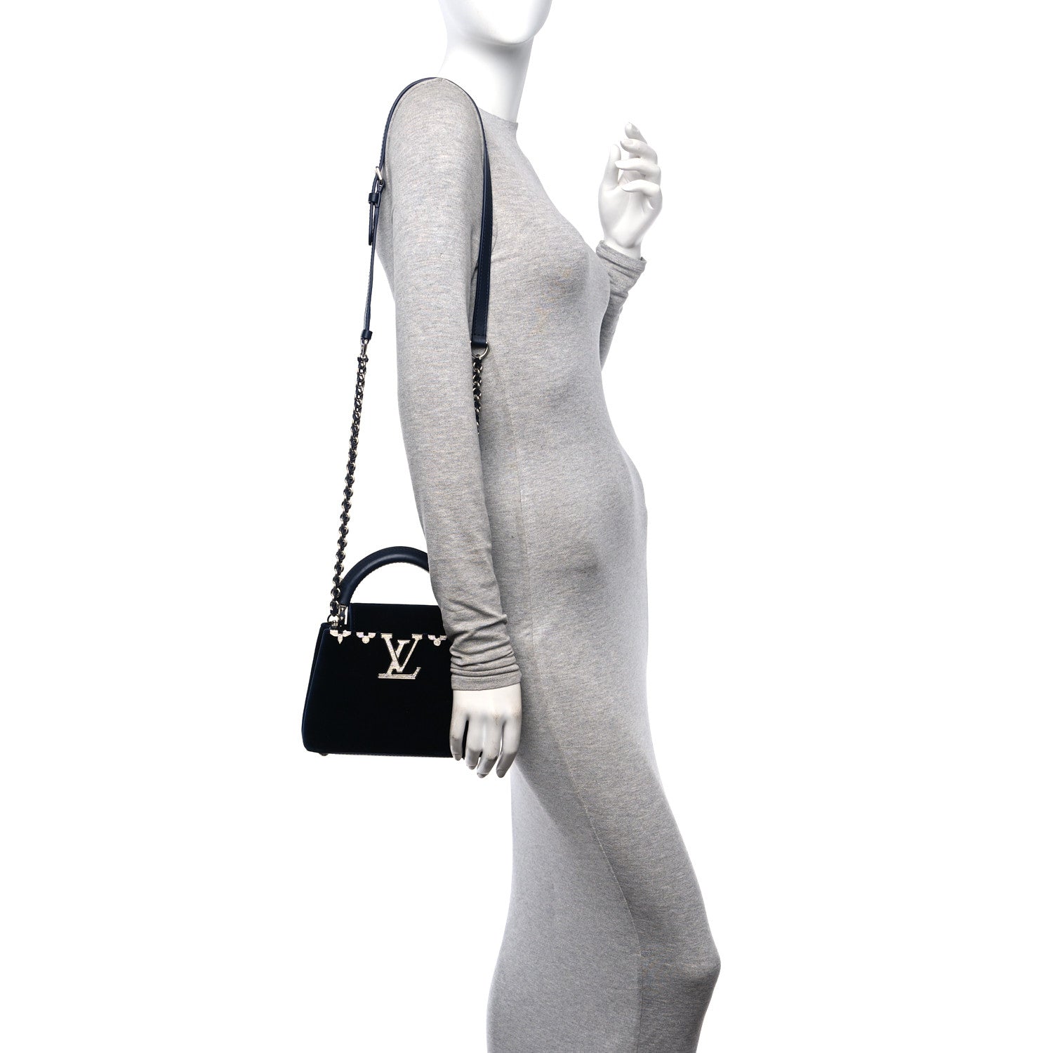 Louis Vuitton Velvet Crystal Capucines Mini Midnight Blue 2 of 10
