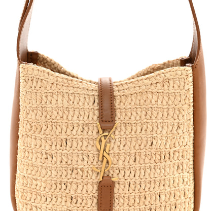 Saint Laurent Raffia Calfskin Le 5 A 7 Baby Hobo  Natural Brick 9 of 12