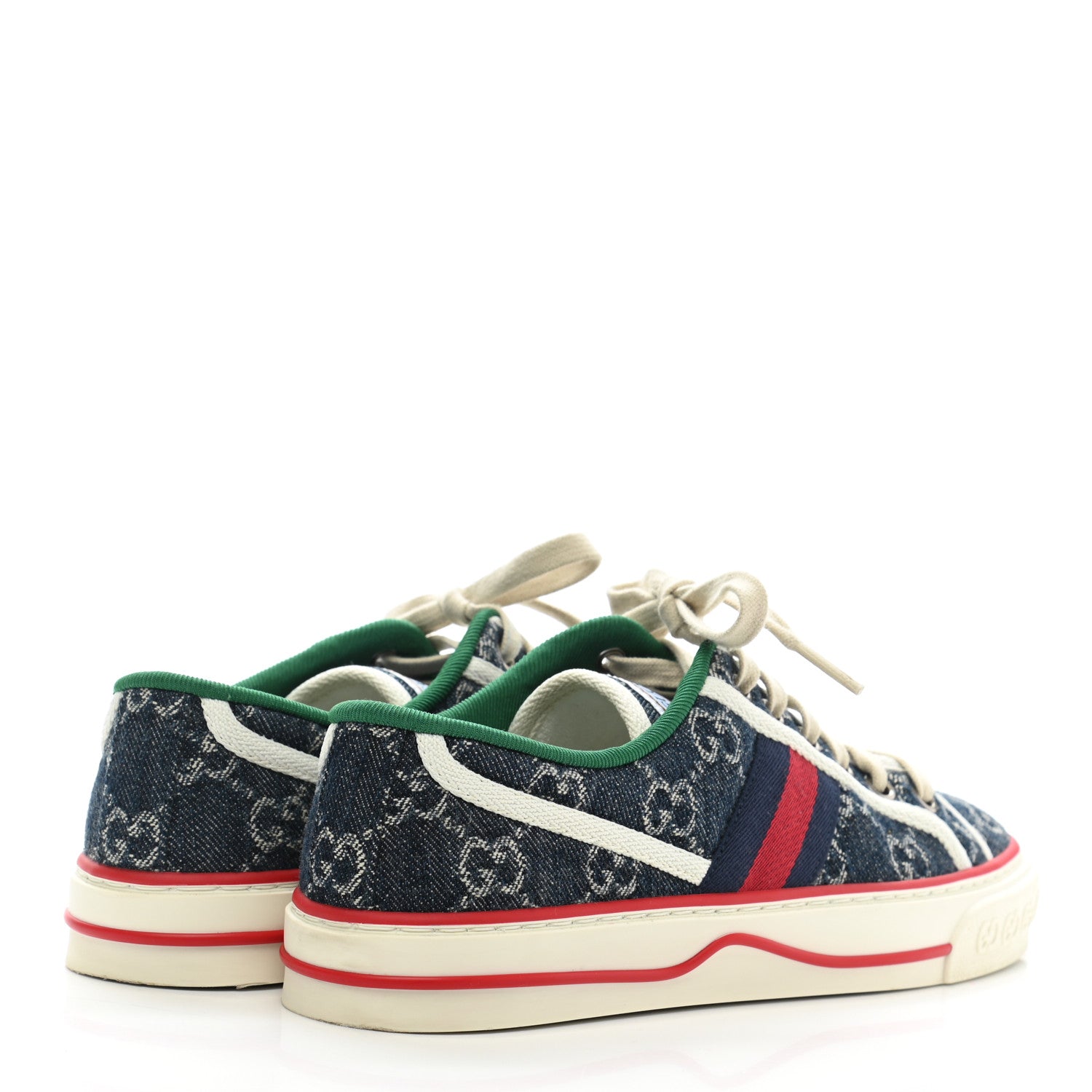 Gucci New Denim GG Monogram Web Womens 1977 Tennis Sneakers 37 Blue Tea Mystic White 4 of 9